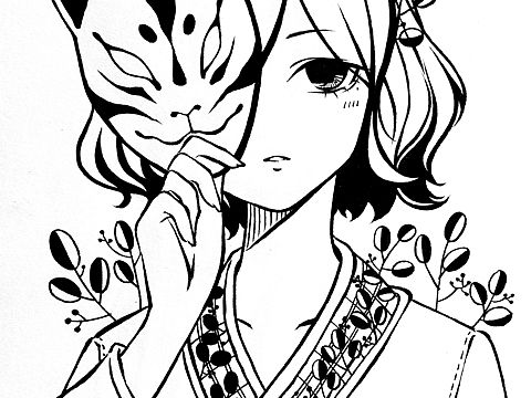 半掩—黑白插画