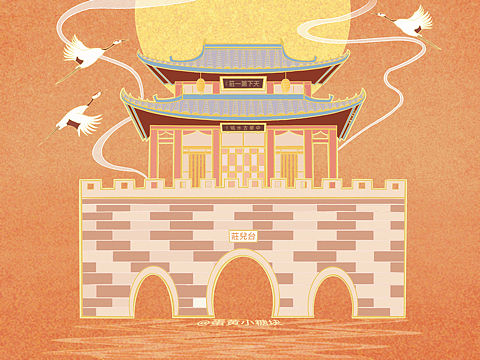 台儿庄古城平面插画