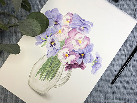 手绘水彩-各种花束花瓶花花卉