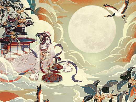 《赏月图》——中秋海报/插画