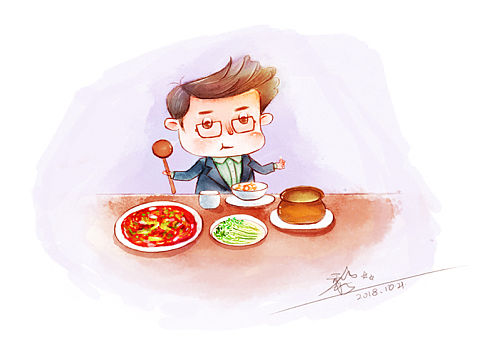 水彩插画板绘卡通小人