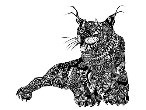 一组《山海经》黑白线描装饰画