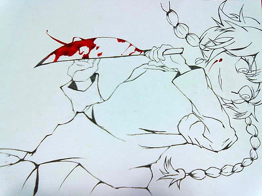 舔刀少女的粗糙线稿图#手绘