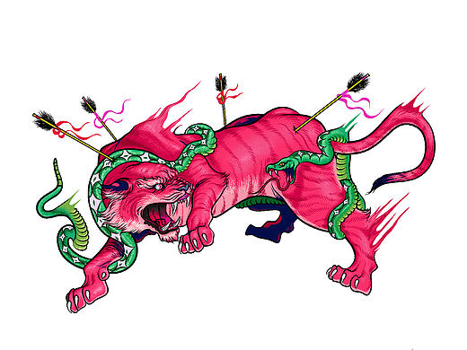 宏华手绘 老虎蛇