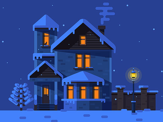 临摹一幅冬天夜晚雪景画