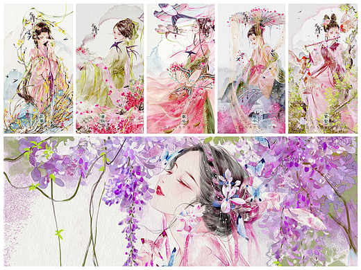 原创古风人物场景插画二十四节气之春