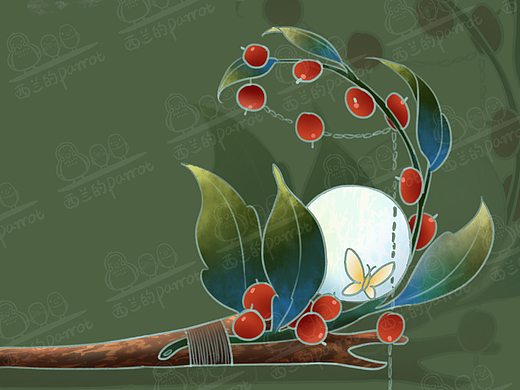 相思红豆渐变蓝檀木缠花发簪