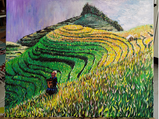 油画写生作品《梯田》（个人主页-ZNjIxMjgyNzY=） - 绘画 - 站酷设计师一米朱原创素材 - 站酷ZCOOL