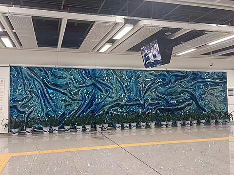 北京国际金融中心宝石蓝不锈钢艺术背景墙