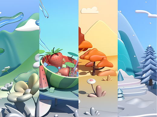 春夏秋冬3D插畫（個人主頁-ZNTkzOTYxMDQ=） - 人物/生物 - 站酷設(shè)計(jì)師卯君子原創(chuàng)素材 - 站酷ZCOOL