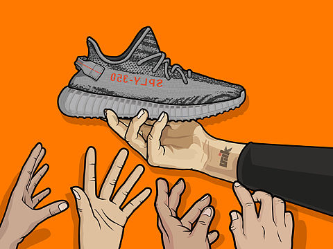 yeezy 350 v2 灰橙2.0  插画