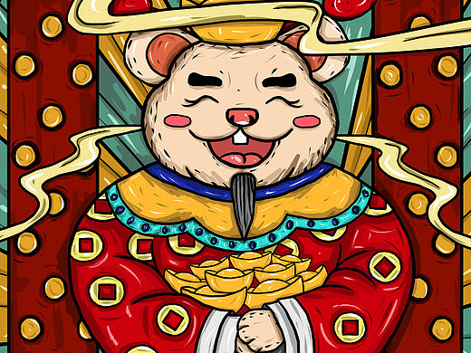 国潮中国风原创鼠年财神时尚潮流插画
