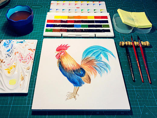 水彩习作·大公鸡（个人主页-ZMjAwMzE5NzI=） - 创作习作 - 站酷设计师蓝柯原创素材 - 站酷ZCOOL