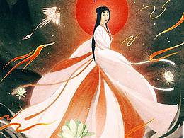 手绘插画《阿月》