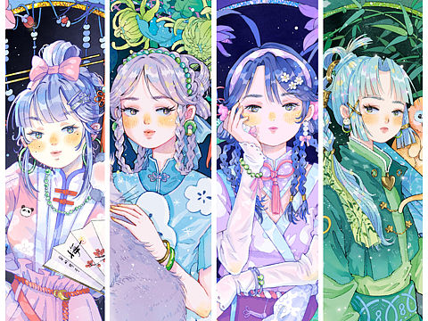 【新风格尝试】新中式梅兰竹菊主题插画