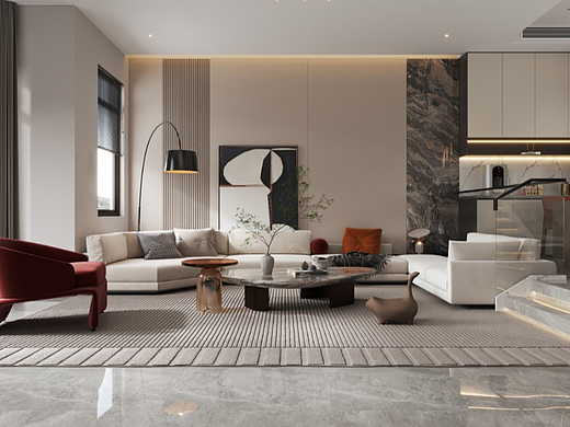 现代别墅客餐厅效果图设计