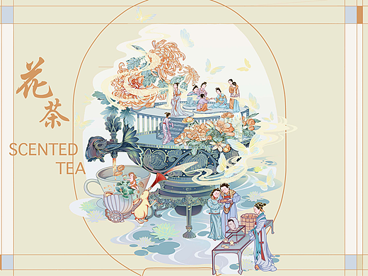 国朝插画-古风侍女花茶插画