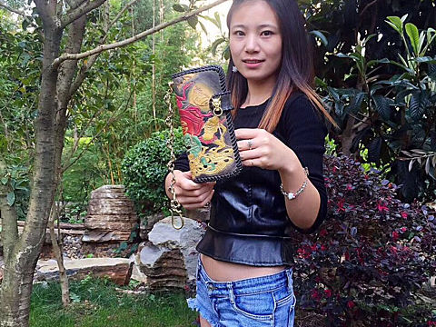 鑫渔皮艺原创纯手工皮雕长钱夹五鬼运财