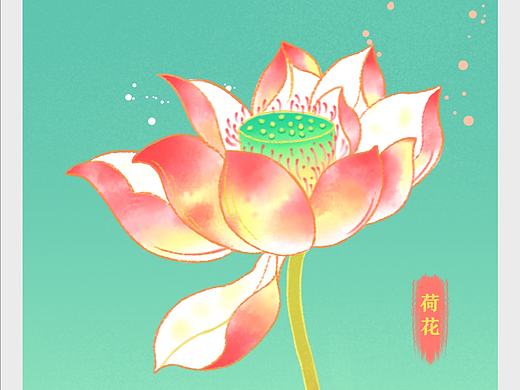 国潮荷花临摹