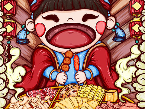 吃火锅插画