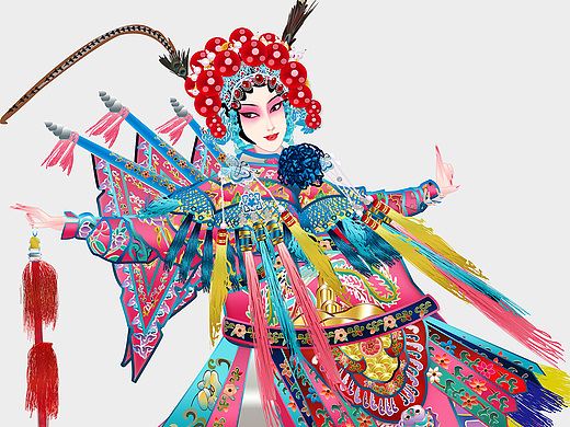 刀马旦武旦京剧人物矢量插图