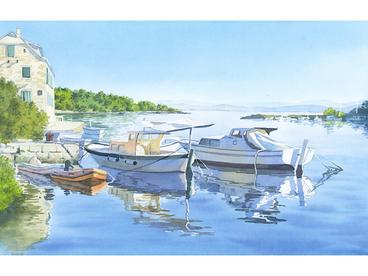 水彩手绘|海边小镇