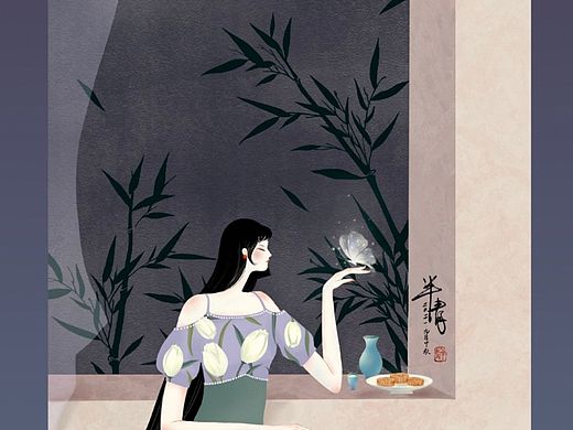 中秋佳节赏月节国风插画