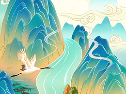 国潮风插画《千里江山图》