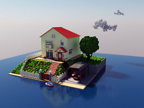 MagicaVoxel小练习：《悬崖上的金鱼姬》场景