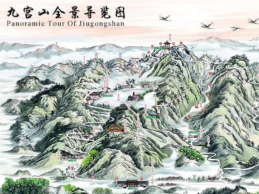九宫山旅游手绘—景区旅游手绘地图定制-喵星岛文创(个人主页-ZMjA5NTI3NDA=) - 商业插画 - 站酷设计师喵星岛文创原创素材 - 站酷ZCOOL