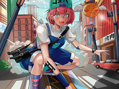 滑板少女（个人主页-ZNTUyOTYzNDQ=） - 艺术插画 - 站酷设计师小超人lc原创素材 - 站酷ZCOOL