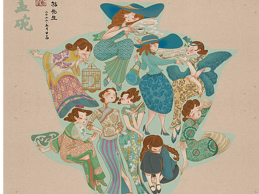【融器】民国粉彩美人盖碗