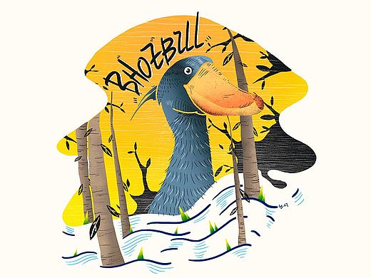 百鸟朝凤日历插画设计——鲸头鹳