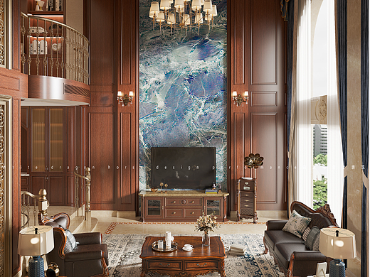 复古美式——白龙马效果图（个人主页-ZNjUyMDg5OTY=） - 家装设计 - 站酷设计师效果图玲玲原创素材 - 站酷ZCOOL