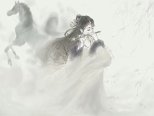 《笛声》（个人主页-ZNDEyMDc4MjQ=） - 艺术插画 - 站酷设计师抱大腿的saker原创素材 - 站酷ZCOOL