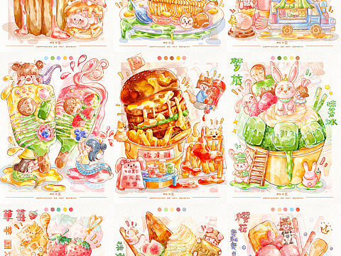 美食系列插画 | 十二生肖萌宠合集