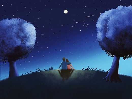 动漫情侣星空插画