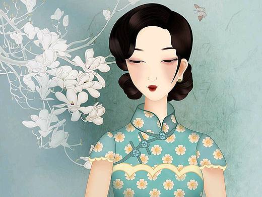 旗袍之美《玉兰花与旗袍女子》
