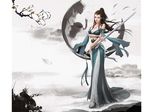 水墨风格古装侠女