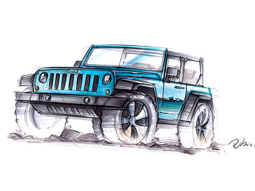 原创作品：工业产品设计手绘之吉普车步鄹图～～马赛（Mars）作品【MZ产品手绘】 