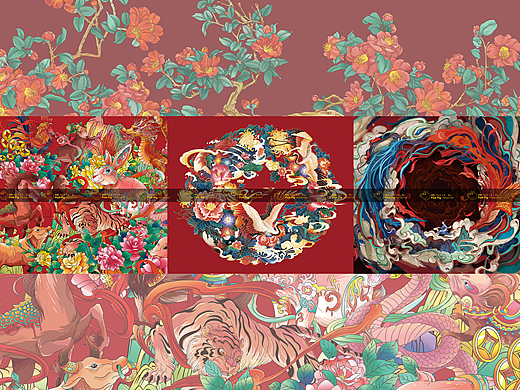 红色国潮风系列插画
