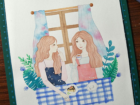 水彩少女插画