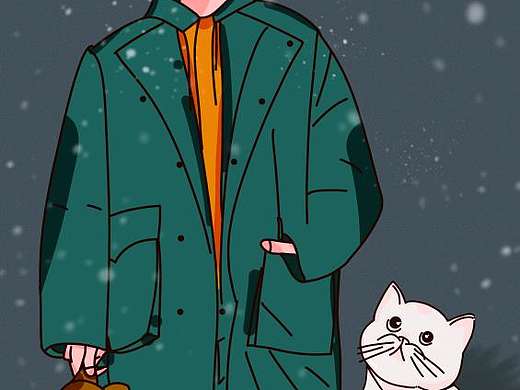 插画\线条\冬天下雪\小哥哥