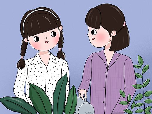 父母爱情 人物插画