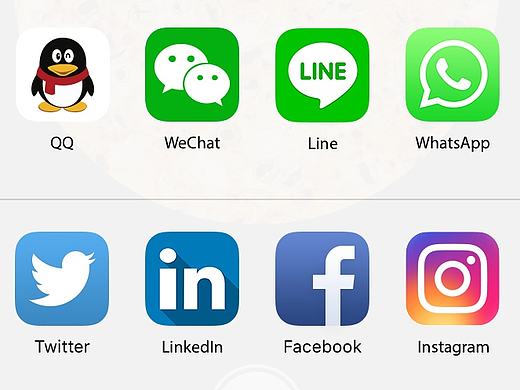 APP分享弹窗（包括QQ、微信、Line、WhatsApp、Twitter、LinkedIn）图标