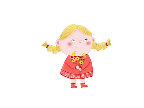 儿童原创插画绘本插画捧花的小朋友。