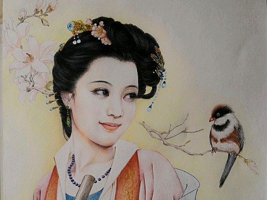 古风彩铅仕女图贵妃回眸