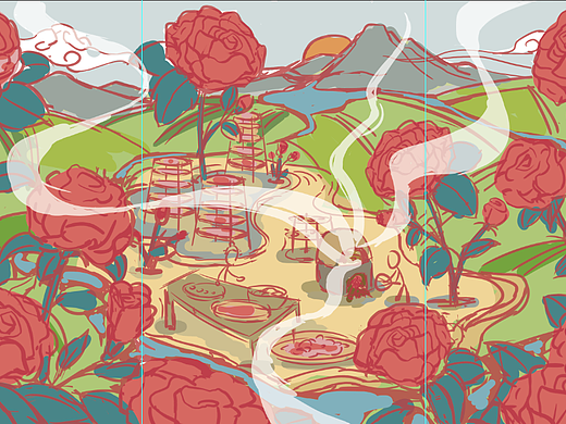 鲜花饼包装插画