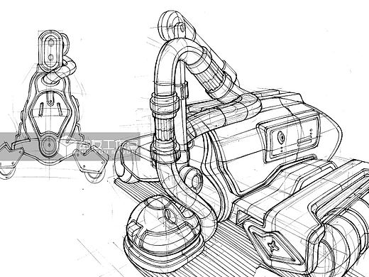 手绘概念水泥车线稿——工业设计产品手绘