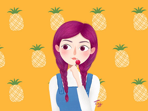 夏日风菠萝背景棒棒糖女孩